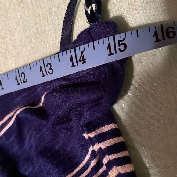 Motherhood L strapless navy and white striped Maxi dress with side slit at hem - Picture 6 of 8